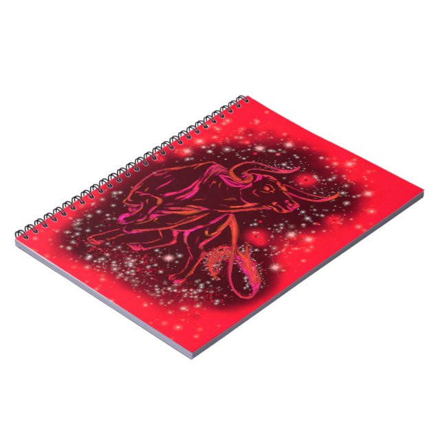 Red Notebook Bull läuft in der Starry Night Notizblock (Linke Seite)