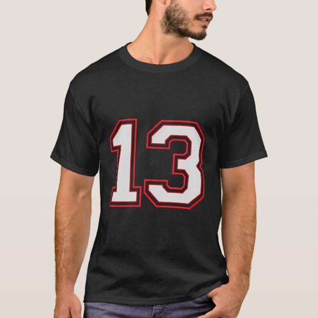 Red Number 13 Sports Player Jersey Spielsieger T-Shirt (Vorderseite)