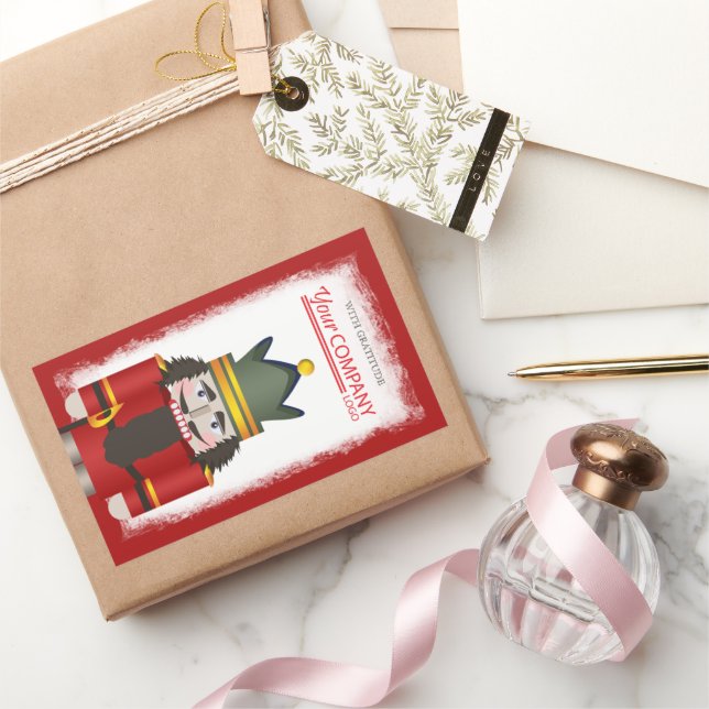 Red Nutcracker Company Logo Weihnachten Rechteckiger Aufkleber (Schenken)