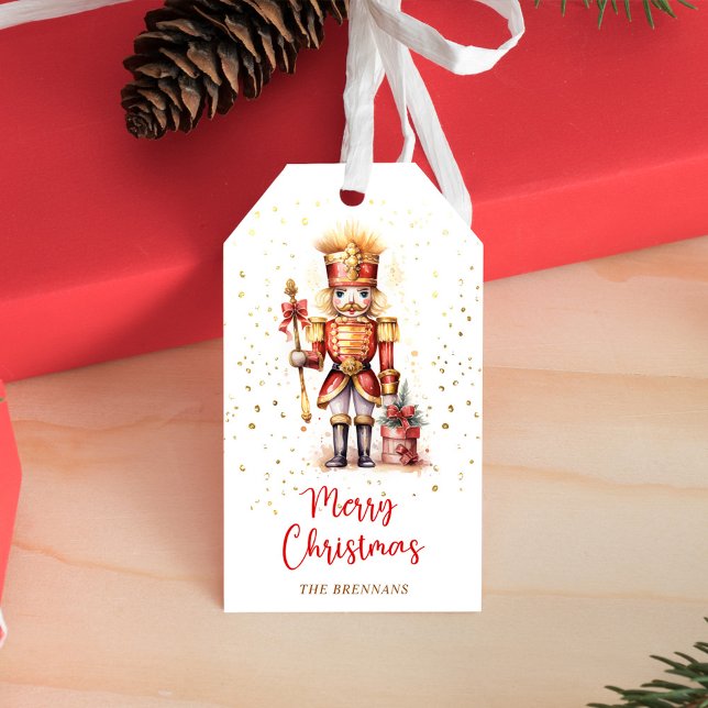 Red Nutcracker Foto Frohe Weihnachten Geschenkanhänger (Red Nutcracker Photo Merry Christmas Gift Tags)