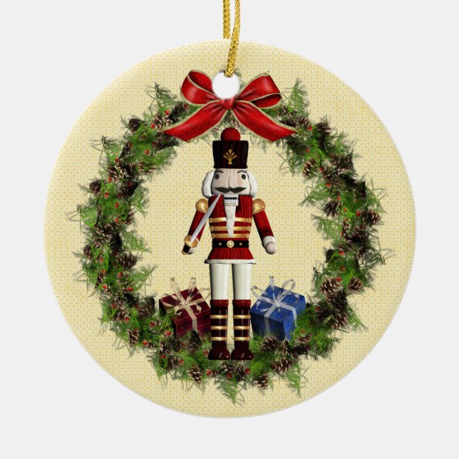 Red Nutcracker Kraut Keramikornament (Vorne)