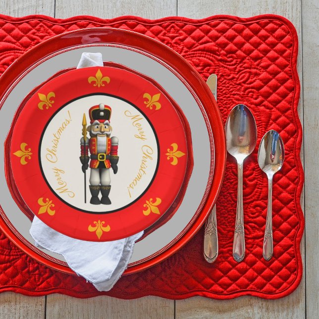 Red Nutcracker Thema Frohe Weihnachtszeitung Plate Pappteller (Von Creator hochgeladen)