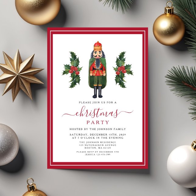 Red Nutcracker Weihnachts-Party Einladung (Elegant Red Nutcracker Christmas Party Invitation)