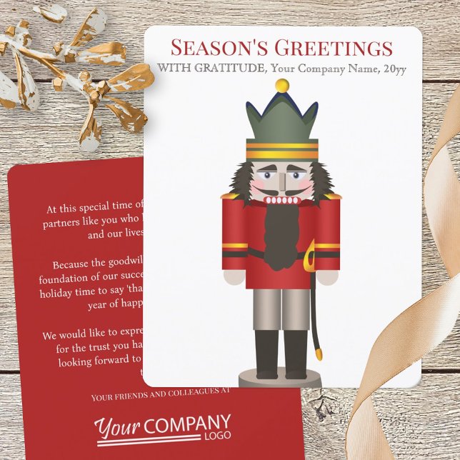 Red Nutcracker Weihnachtskarten Feiertagskarte (nostalgic red nutcracker company business logo holiday Christmas greeting card for employees clients)