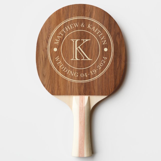 Red Oak Wood Wedding Monogram Tischtennis Schläger (Rückseite)