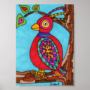 Red Oaxacan Bird Mini Mexikanische Volkskunst Poster