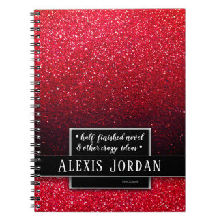 Red Ombre Glitzer Glitzern Schwarz-weiß Monogram Notizblock