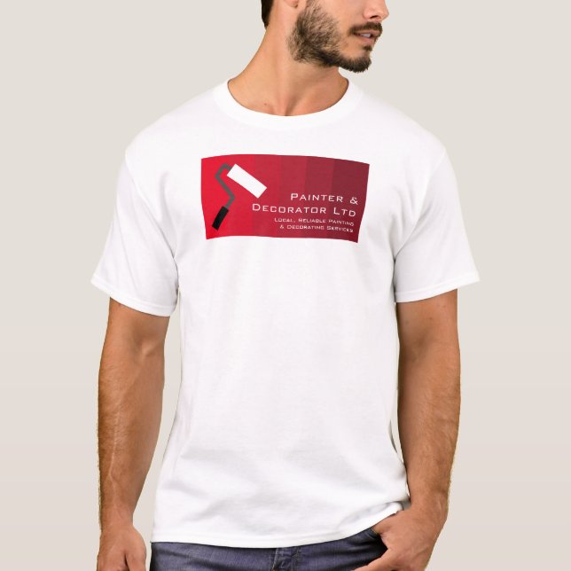 Red Ombre & Paint Roller, Painter & Decorator T-Shirt (Vorderseite)