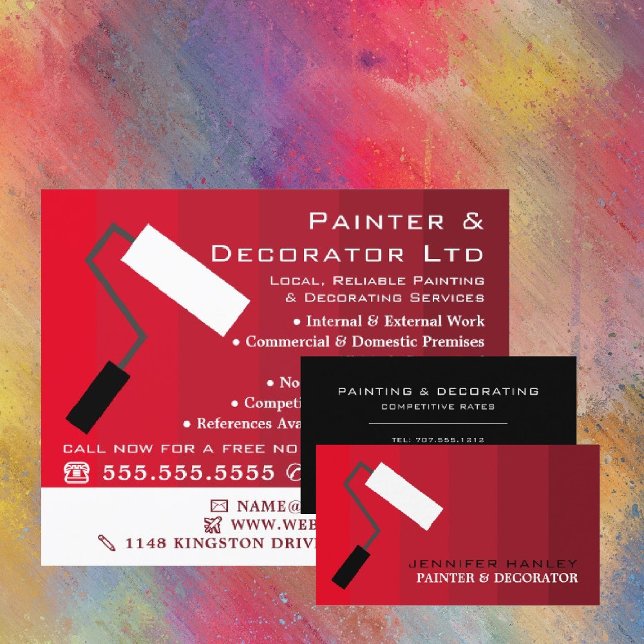 Red Ombre & Paint Roller, Painter & Decorator Visitenkarte (Von Creator hochgeladen)