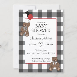 Red on Black Buffalo Check Teddy Bears Baby Shower Einladung
