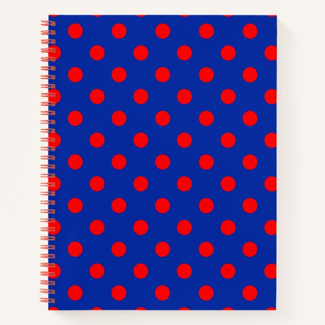 Red On Blue Polka Dots Pattern Design  Notizbuch (Vorderseite)