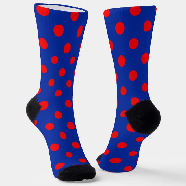 Red On Blue Polka Dots Pattern Design  Socken (Von Creator hochgeladen)