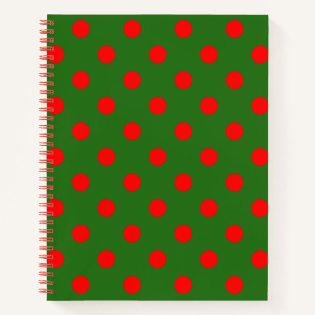 Red On Green Polka Dots Pattern Design  Notizbuch (Vorderseite)