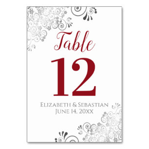 Red on White Elegant Frilly Wedding Tischnummer