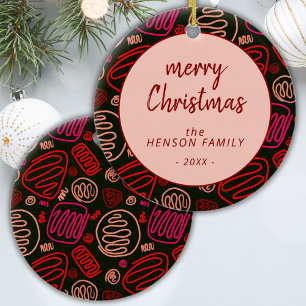 Red One Line Art Artistic Frohe Weihnachtsfamilie Keramik Ornament