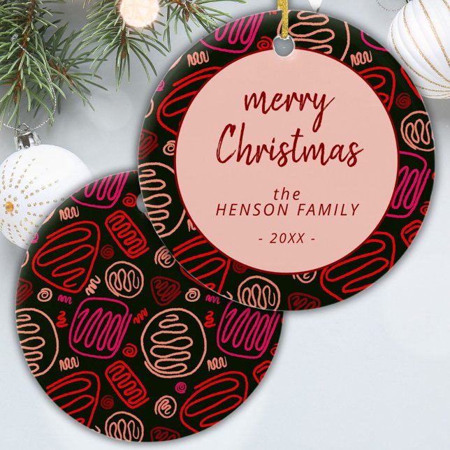 Red One Line Art Artistic Frohe Weihnachtsfamilie Keramik Ornament (Von Creator hochgeladen)