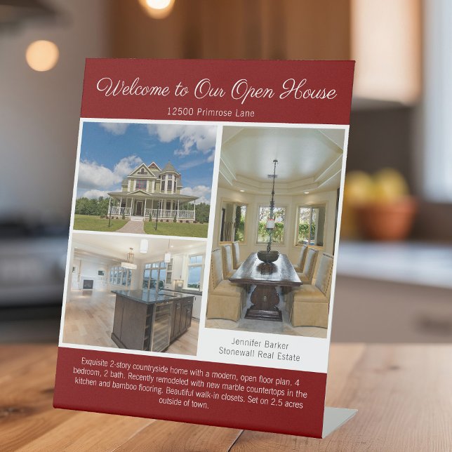 Red Open House Real Estate Listing Photo Sockelschild (Von Creator hochgeladen)