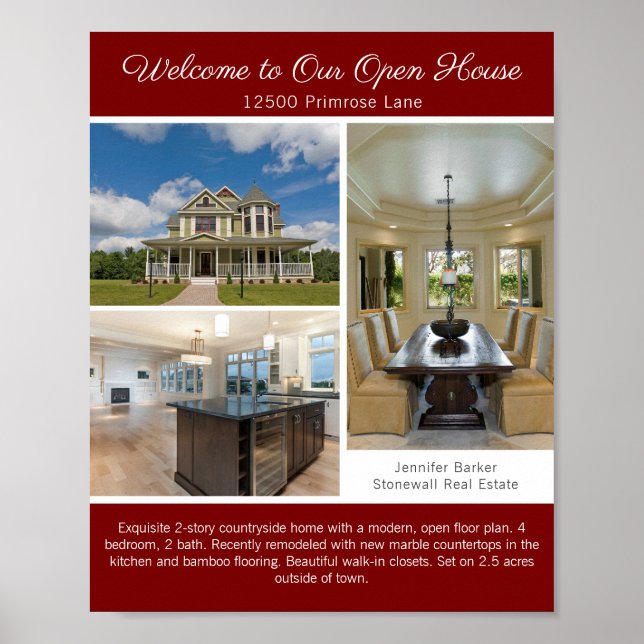 Red Open House Welcome Real Estate Photo Poster (Vorne)