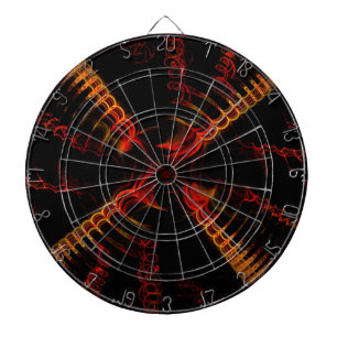 Red Orang Black Abstrakt Spiral Fraktal Dart Board Dartscheibe