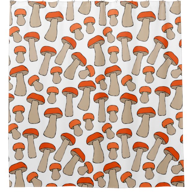 Red Orange Aspen Mushrooms Muster Duschvorhang (Vorderseite)