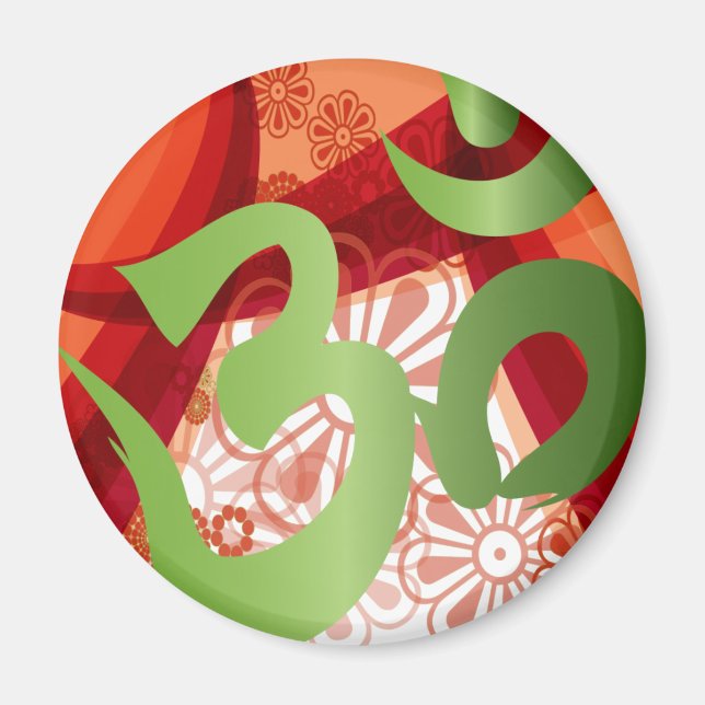 Red-Orange-Bg_Green-Om Magnet (Vorne)