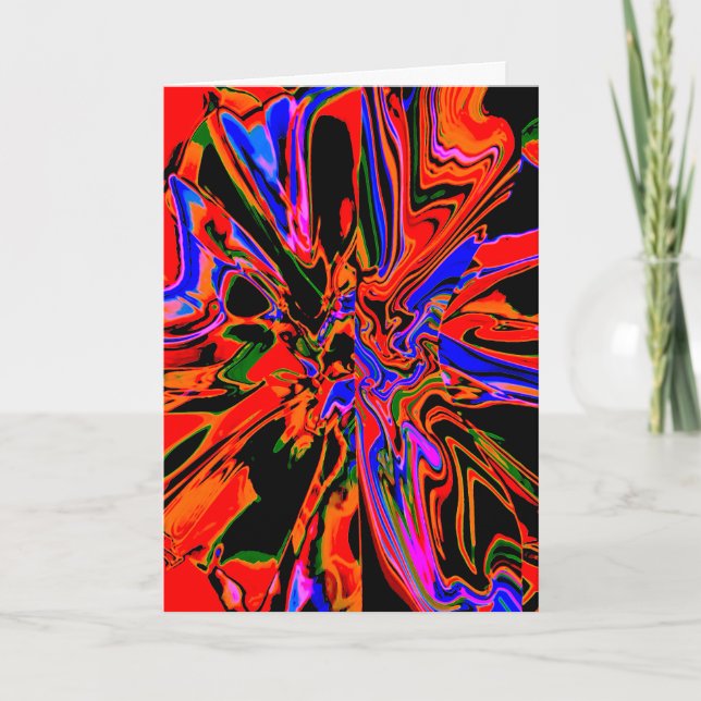 Red-Orange Black Blue Abstrakte Blume Design Karte (Vorderseite)