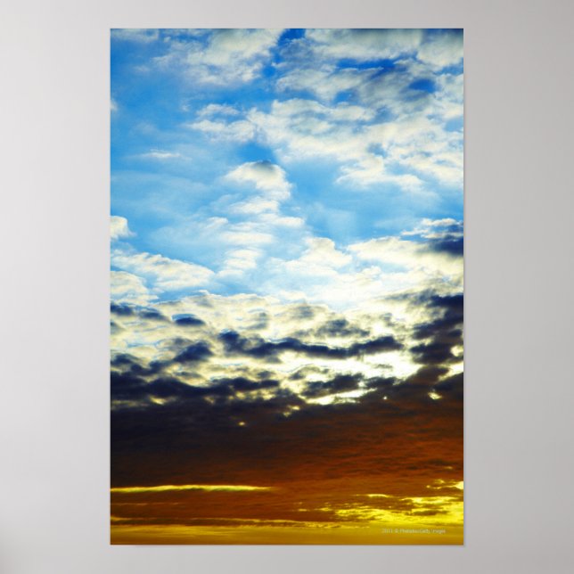 Red Orange Blue Sunset mit Wolken Poster (Vorne)