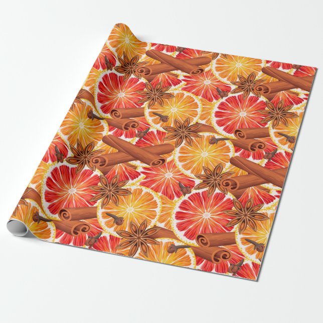 Red Orange Citrus und Gewürz Frohe Weihnachten Geschenkpapier (Ungerollt)