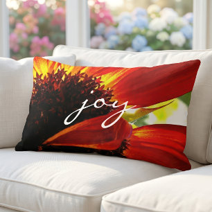 Red Orange Gerbera Daisy Foto Joy Script Modern Lendenkissen