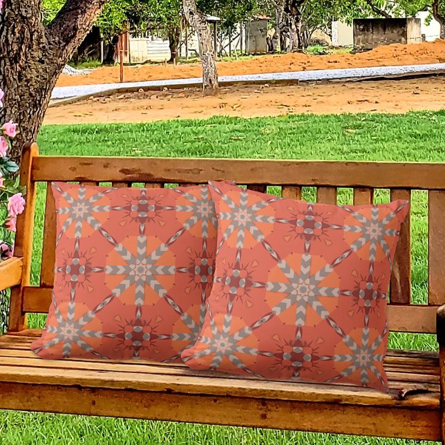 Red Orange Gray Ethnic Bohemisch Folk Art Muster Kissen (Von Creator hochgeladen)