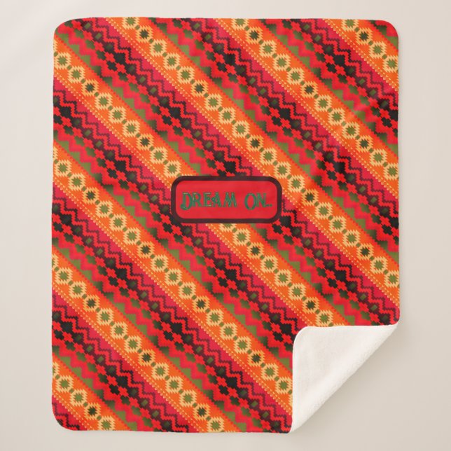 Red Orange Green Aztec Sherpadecke (Vorderseite)