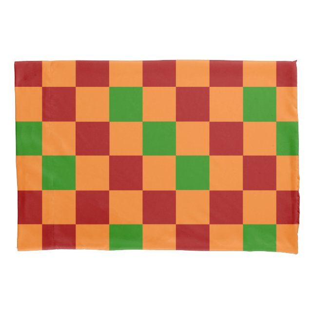 Red Orange Green Checkered Pattern Design  Kissenbezug (Vorderseite-Links)