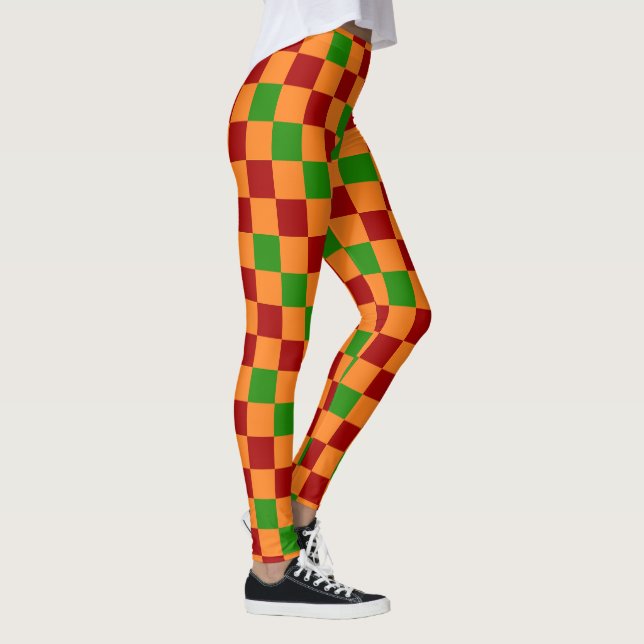 Red Orange Green Checkered Pattern Design  Leggings (Rechts)