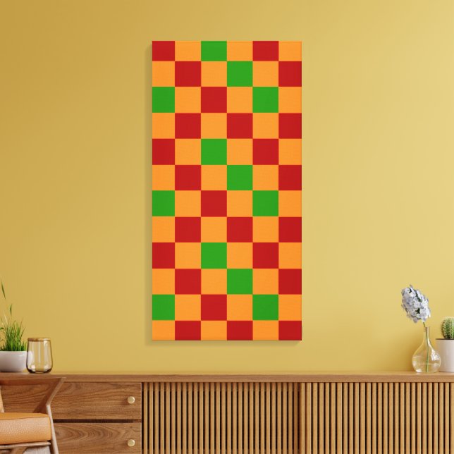 Red Orange Green Checkered Pattern Design  Leinwanddruck (Insitu (Wohnzimmer))