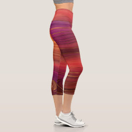 Red Orange Marble Capri Leggings