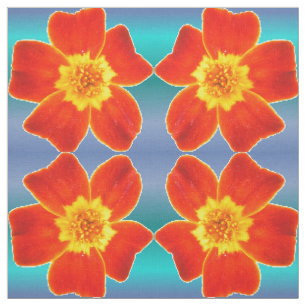 Red Orange Marigold Blume Blaues Hintergrundmuster Stoff