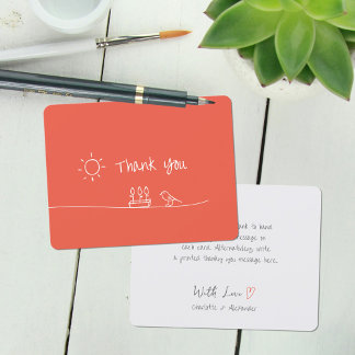 Red Orange Minimalistisch Blume Bird Sun Zeichnend Dankeskarte