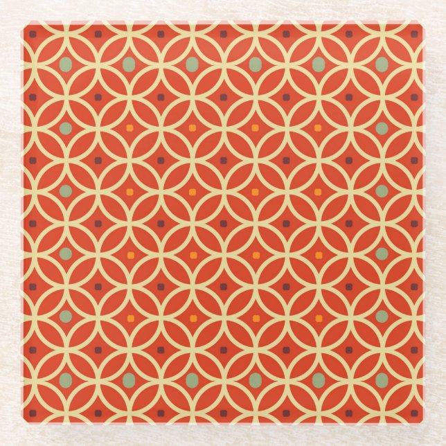 Red Orange Mitte Jahrhundert Modernes geometrische Glasuntersetzer (Vorderseite)
