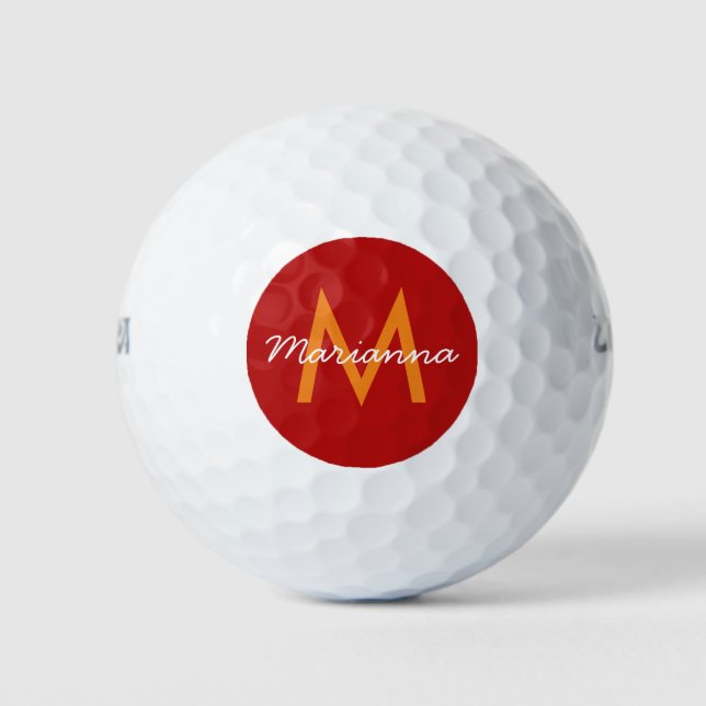 Red Orange Modern Monogram Name Golfball (Vorderseite)