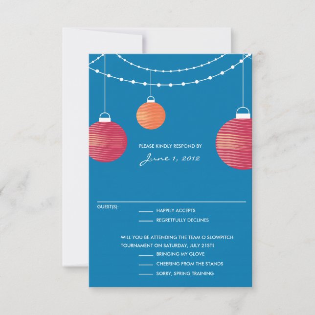 Red & Orange Paper Lantern Wedding RSVP Karte (Vorderseite)