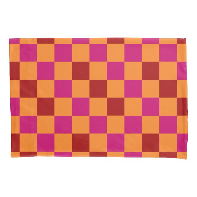 Red Orange Pink Checkered Pattern Design  Kissenbezug (Vorderseite)