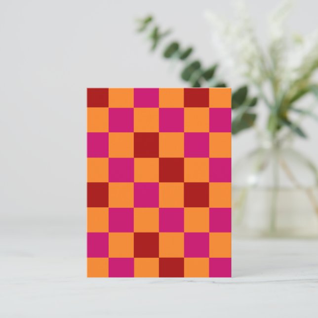 Red Orange Pink Checkered Pattern Design  Postkarte (Stehend Vorderseite)