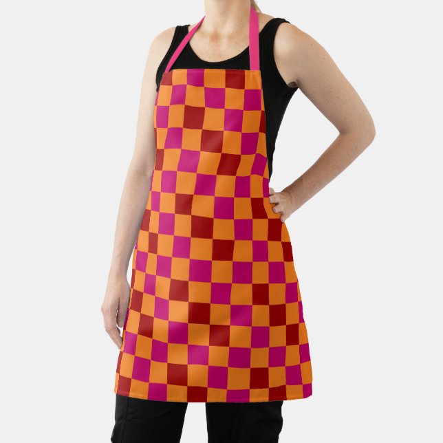 Red Orange Pink Checkered Pattern Design  Schürze (InSitu)
