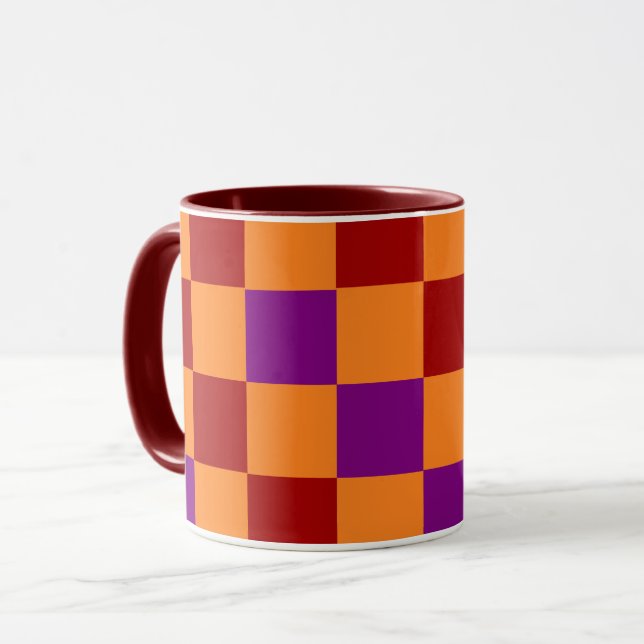 Red Orange Purple Checkered Pattern Design  Tasse (Vorderseite Links)