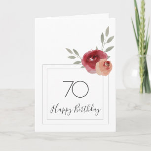 Red Orange Rose Watercolor Floral 70th Birthday Karte