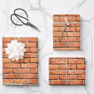 Red Orange Small Brick Wall Urban Geschenkpapier Set