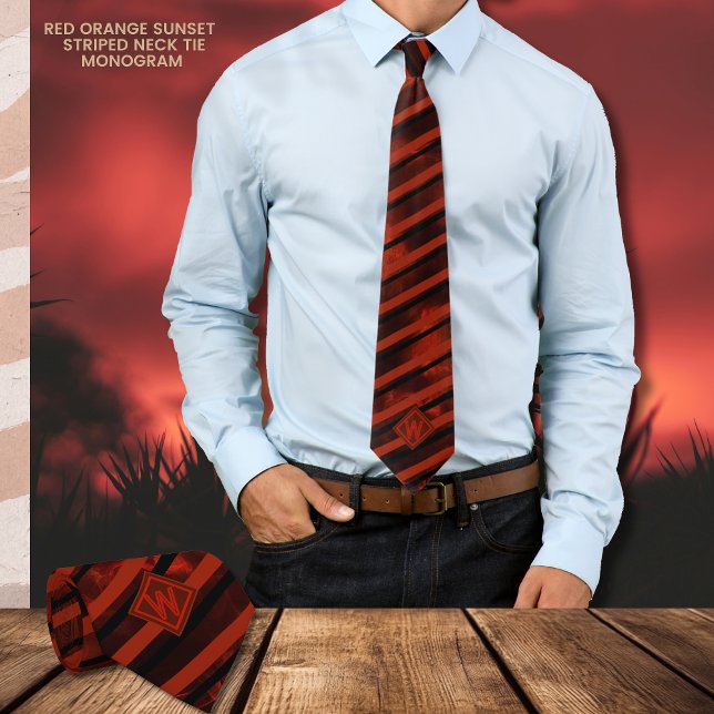 Red Orange Sunset Novelty Striped Neck Tie Krawatte (Red Orange Sunset Novelty Striped Neck Tie)
