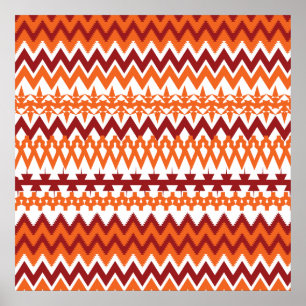 Red Orange Tribal Muster Aztec Zickzack Zigzags Poster