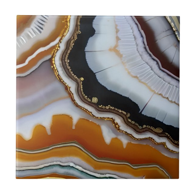 Red Orange White Black Blue Gold Agate Geode Fliese (Vorderseite)