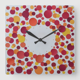 red orange yellow dots quadratische wanduhr